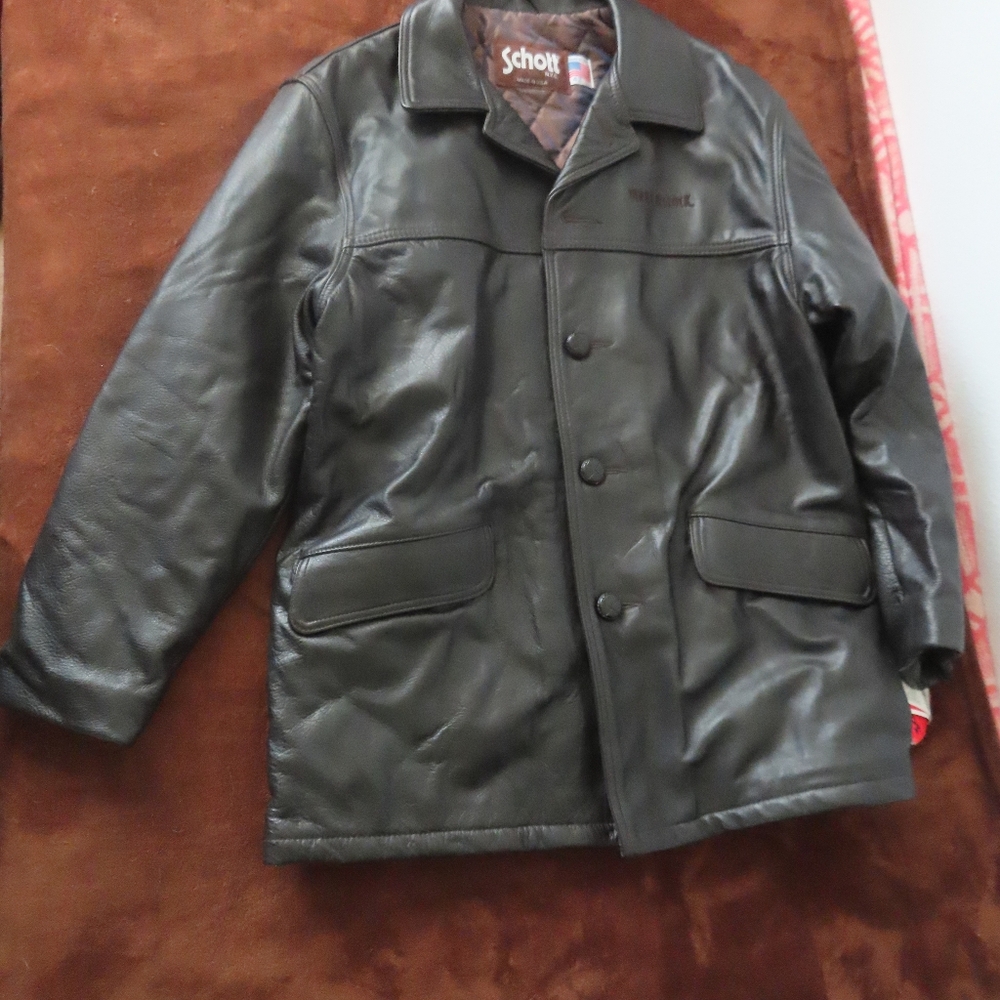 Vintage Schott NYC 523 Brown Leather Car Coat Size 42 Made In USA birkenstock